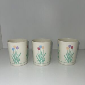 Vintage Cups Tumblers 3 Retro 12oz Cream Cold Flower Pastel Tulips Teal Stems
